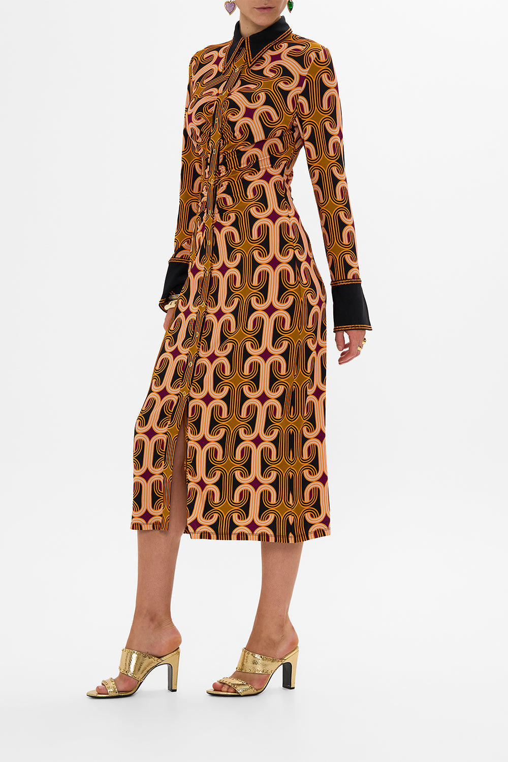 CAMILLA multi jersey midi shirt dress in One Night In De Wallen print.