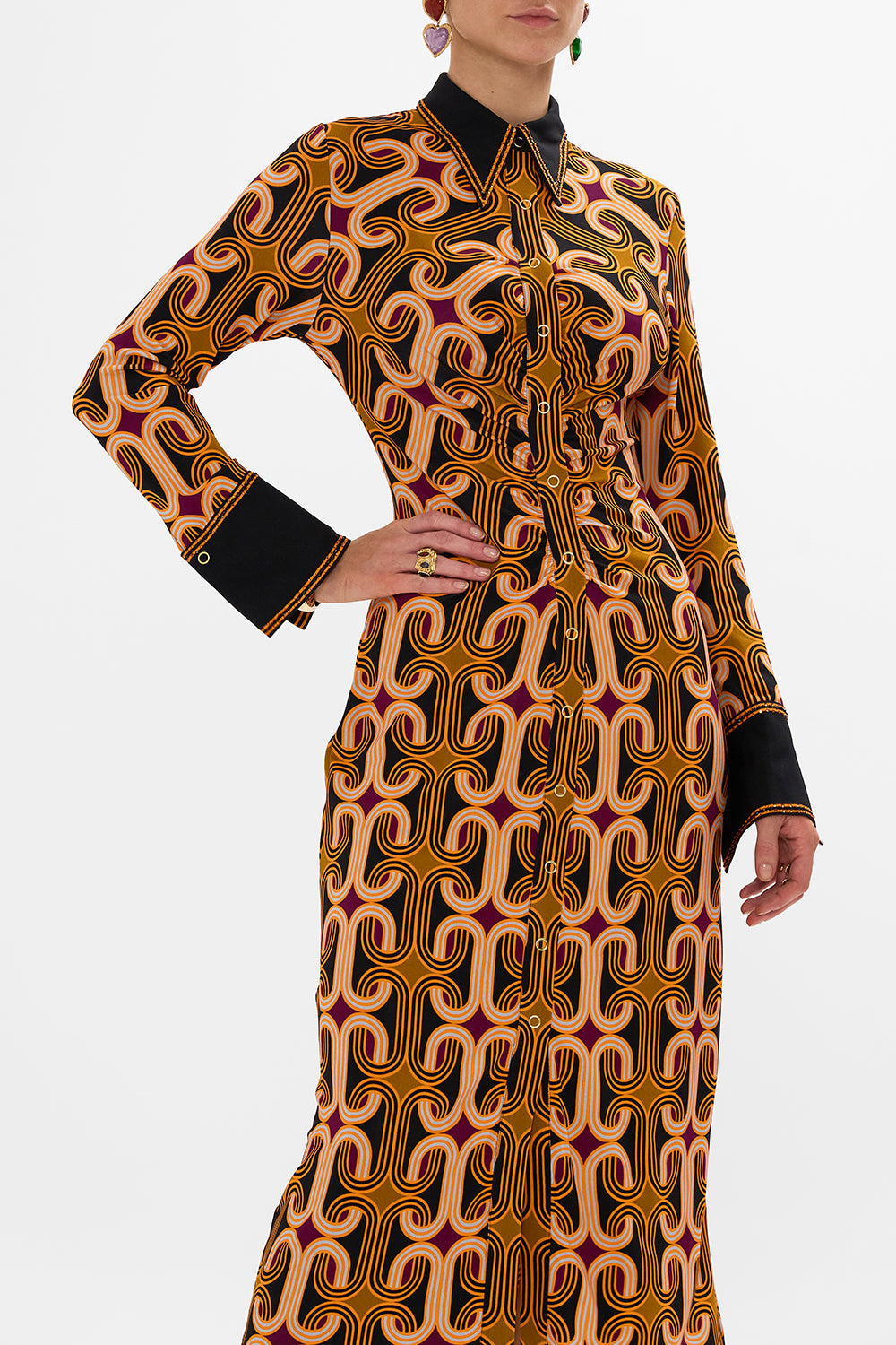 CAMILLA multi jersey midi shirt dress in One Night In De Wallen print.
