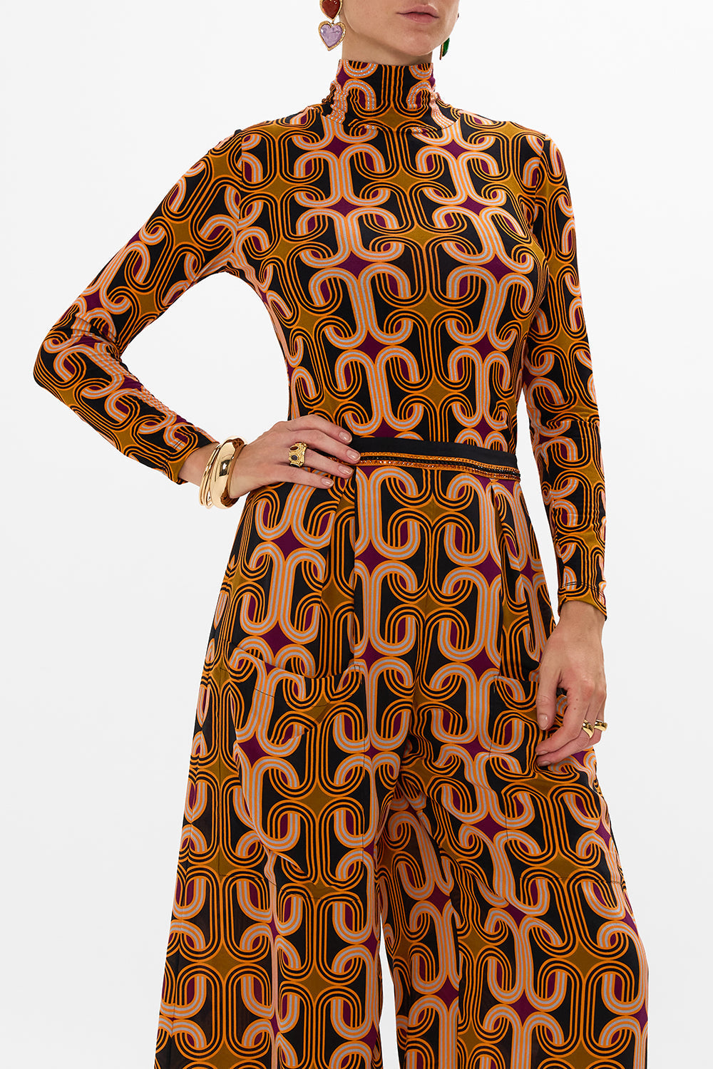 CAMILLA multi jersey turtleneck in One Night In De Wallen print.