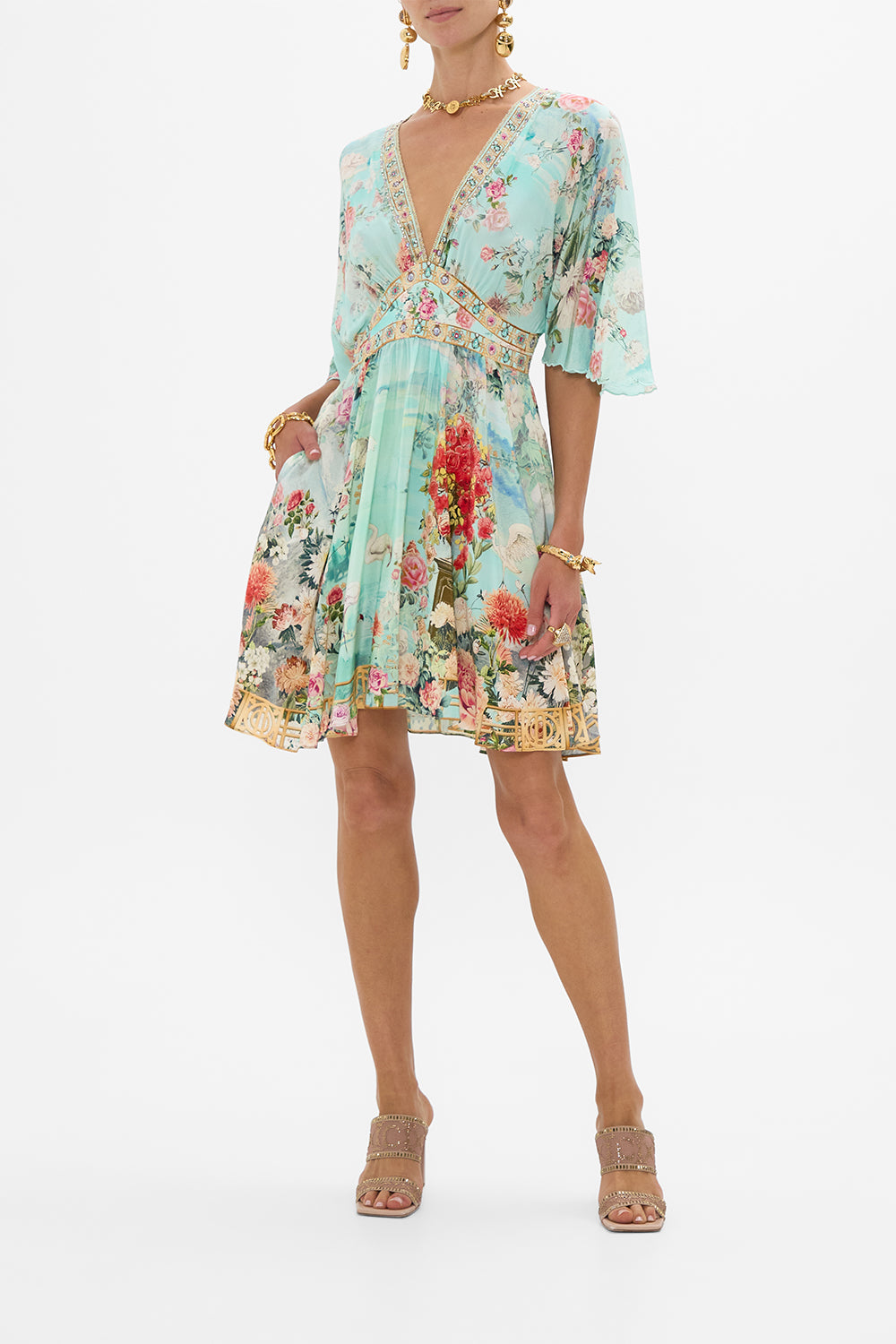 CAMILLA Short Waisted Dress in The Jewellery Museum print