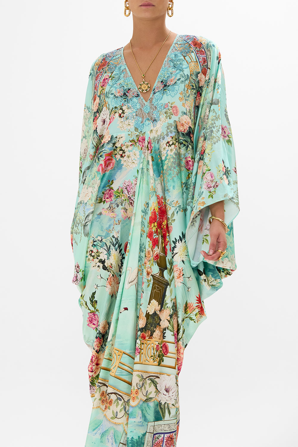 CAMILLA T shape long kaftan in The jewellery museum print.