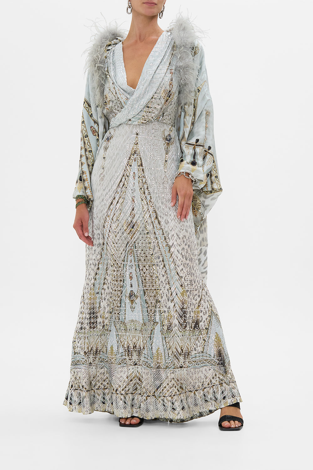 SLEEVELESS DRAPED T BACK LONG DRESS SAHARA STARLET