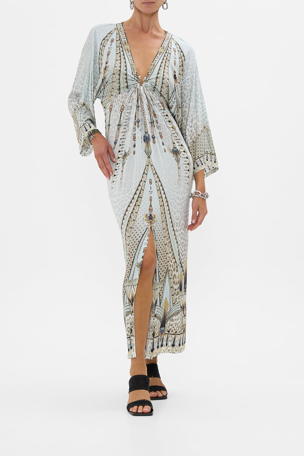 CAMILLA Draped Jersey Dress With Hardware in Sahara Starlet print