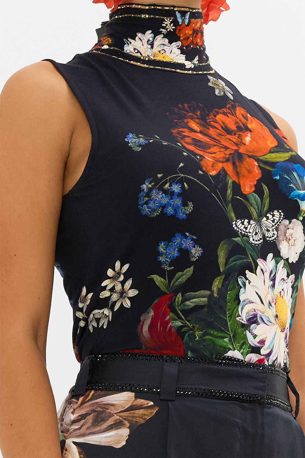 CAMILLA black floral print turtleneck in A Still Life print