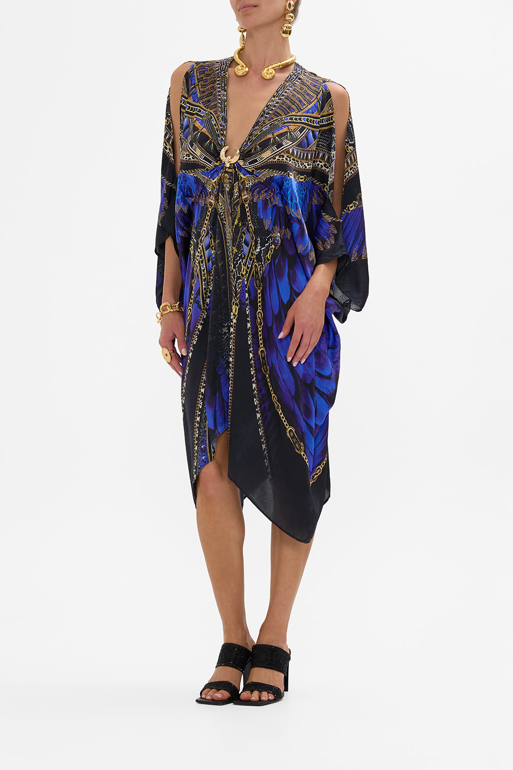 CAMILLA Short Kaftan with Hardware in Other Side of the Oasis print.