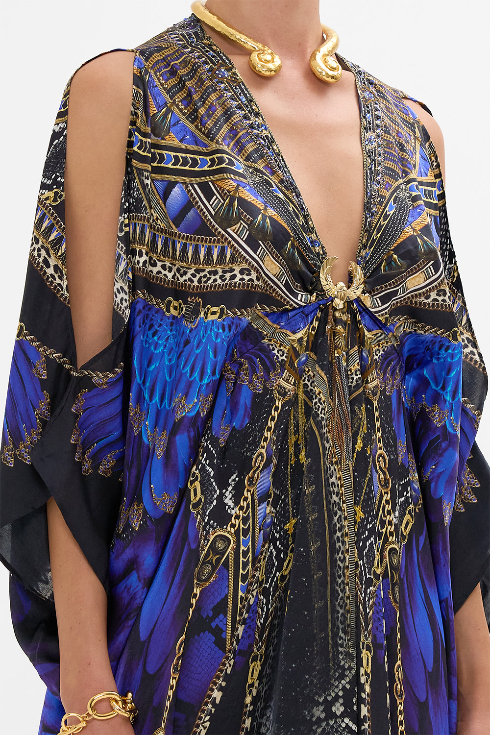 CAMILLA Short Kaftan with Hardware in Other Side of the Oasis print.