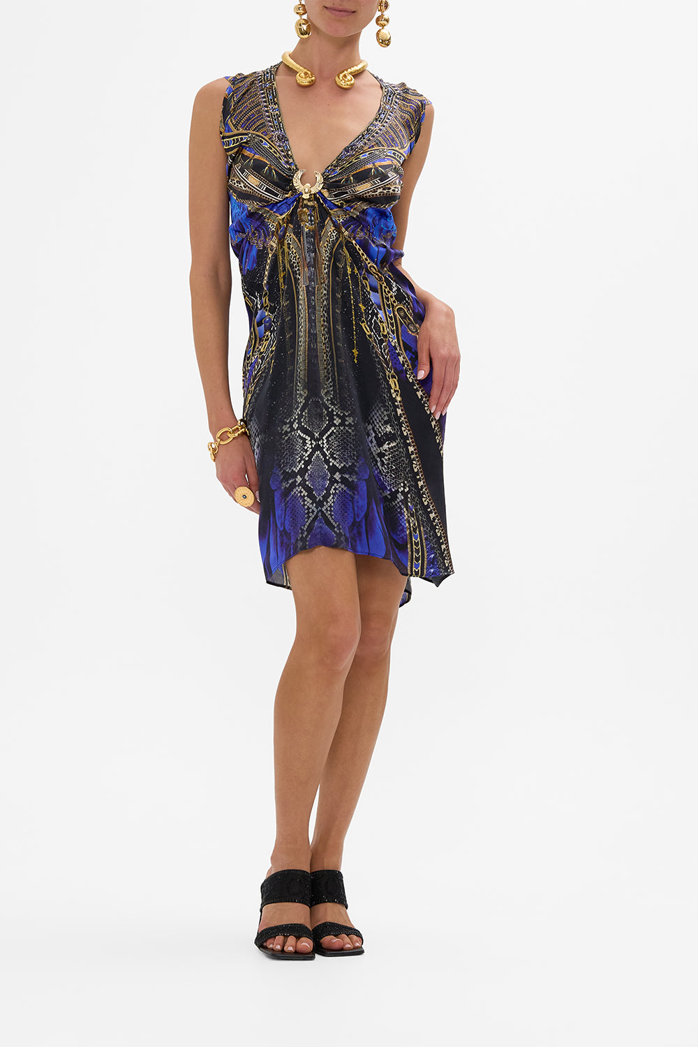 CAMILLA Short Kaftan with Hardware in Other Side of the Oasis print.