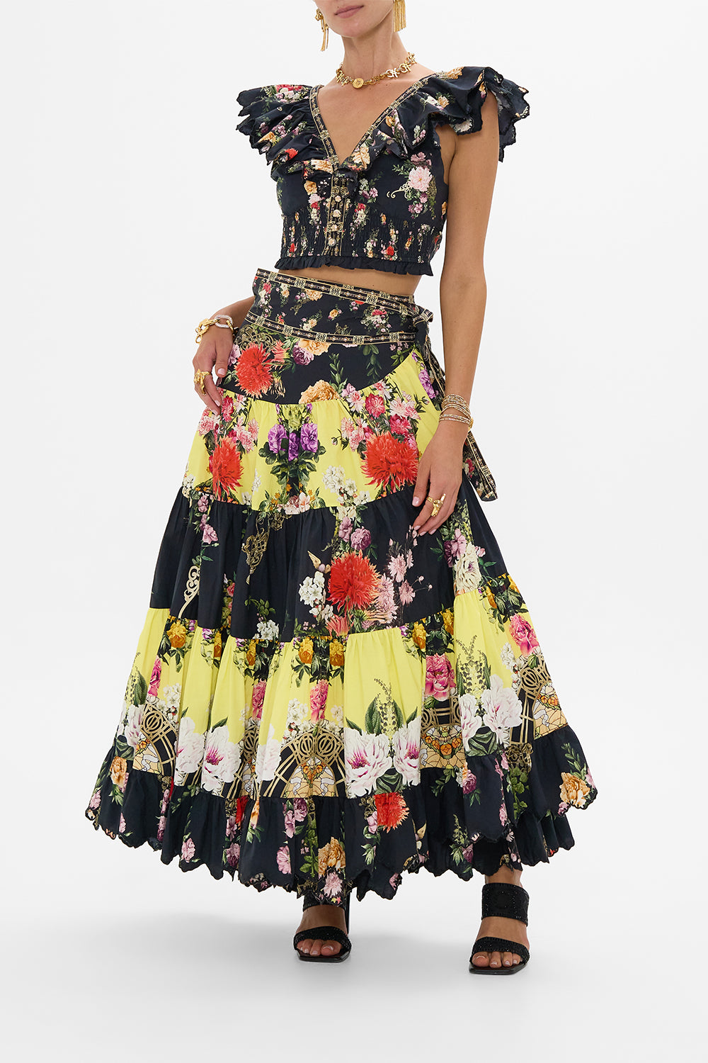 CAMILLA Wrap Skirt With Gathered Panels in Adorned In Alexandria print