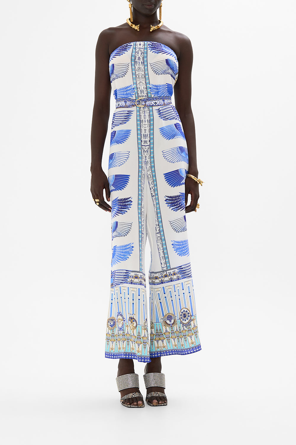 CAMILLA Strapless Jumpsuit With D Ring Belt in Dancing With Daylight Print.