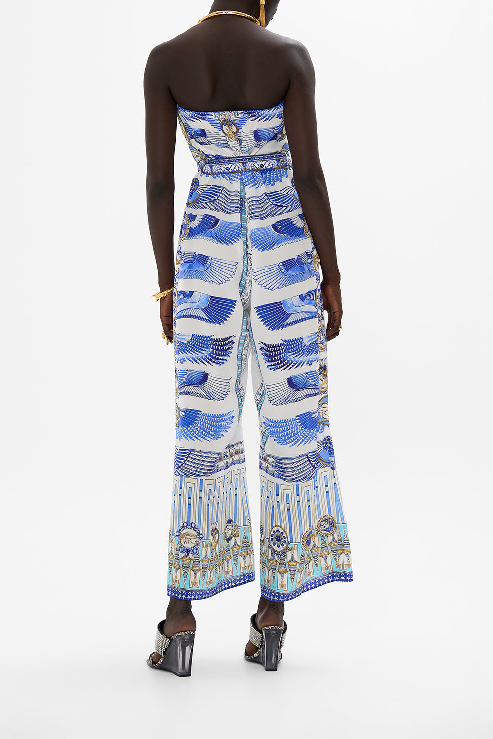 CAMILLA Strapless Jumpsuit With D Ring Belt in Dancing With Daylight Print.