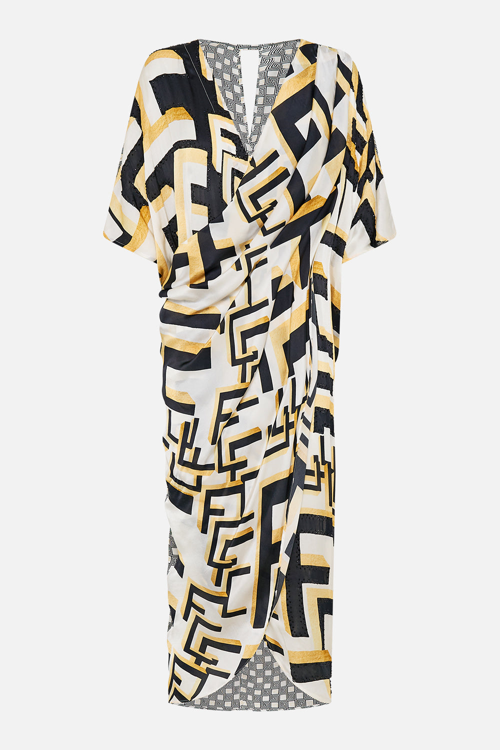 V NECK GATHERED SHOULDER DRAPED KAFTAN TEMPLES OF DENDARA