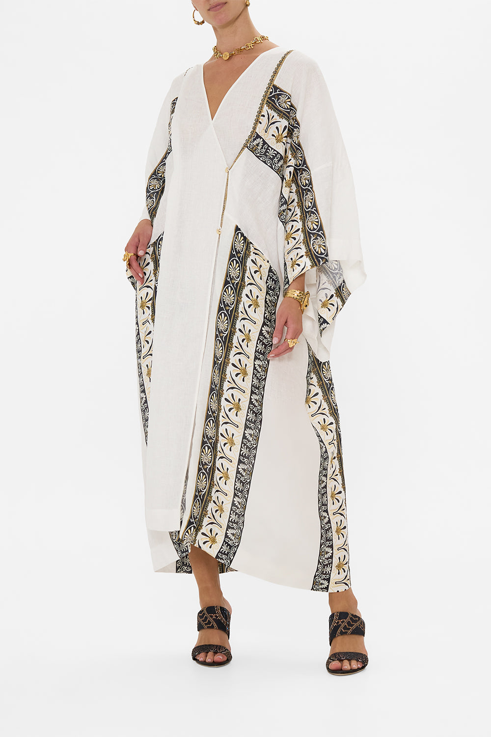 CAMILLA Panelled Wrap Kaftan in Temples Of Dendara print