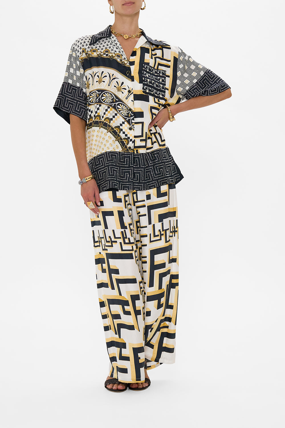 CAMILLA Oversized Shirt With Pocket in Temples Of Dendara print