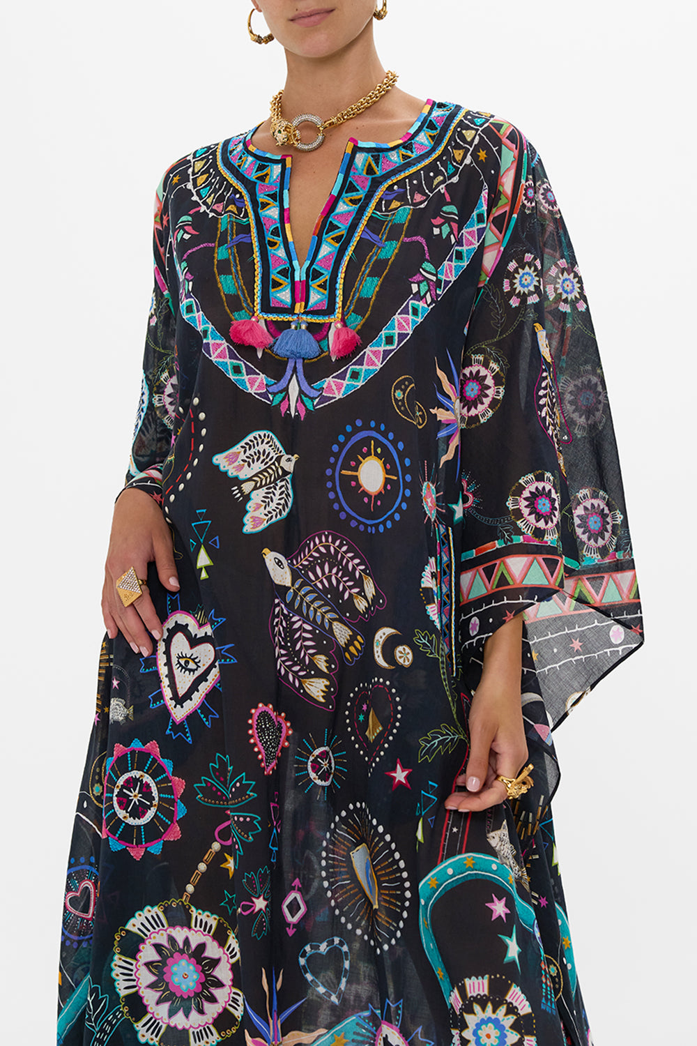 h2 front b2 V NECK KAFTAN WITH FRONT WELT POCKETS NUBIAN NIGHTS hello oversized long kids-waistcoats