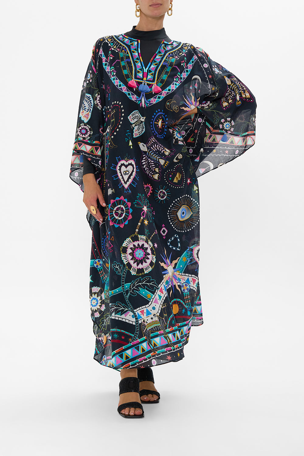 h4 side b4 V NECK KAFTAN WITH FRONT WELT POCKETS NUBIAN NIGHTS hello oversized long kids-waistcoats