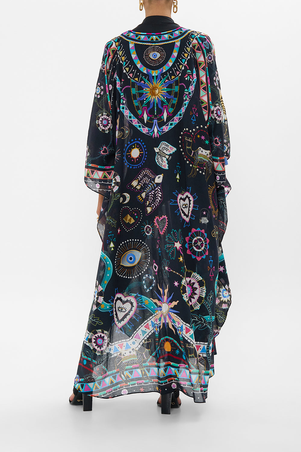 h1 back b1 V NECK KAFTAN WITH FRONT WELT POCKETS NUBIAN NIGHTS hello oversized long kids-waistcoats