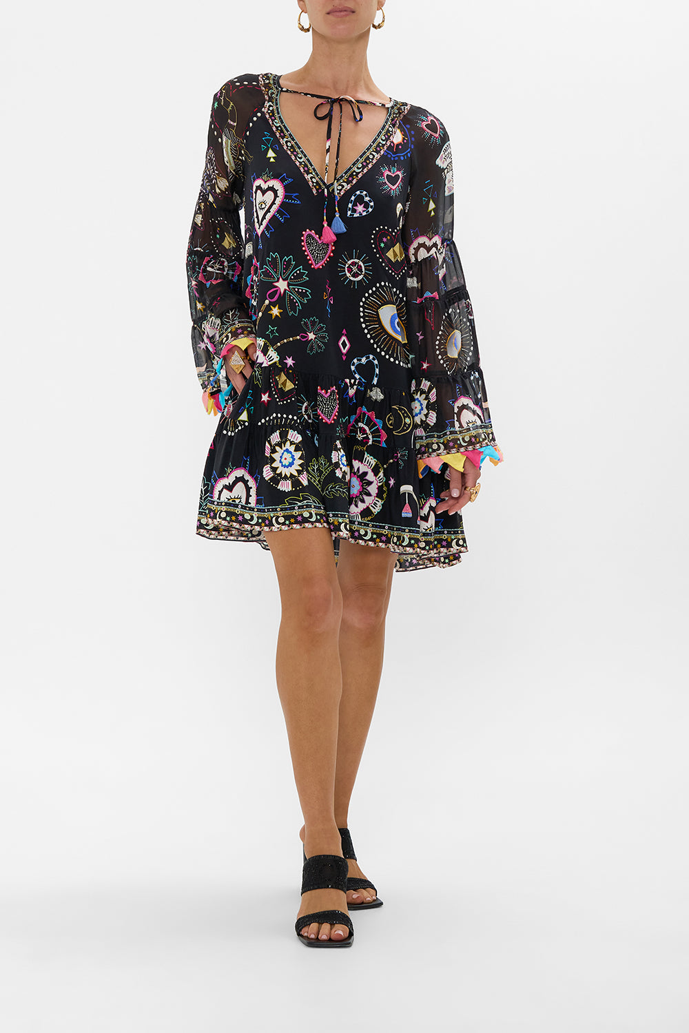 CAMILLA A-Line Gathered Panel Dress in Nubian Nights print