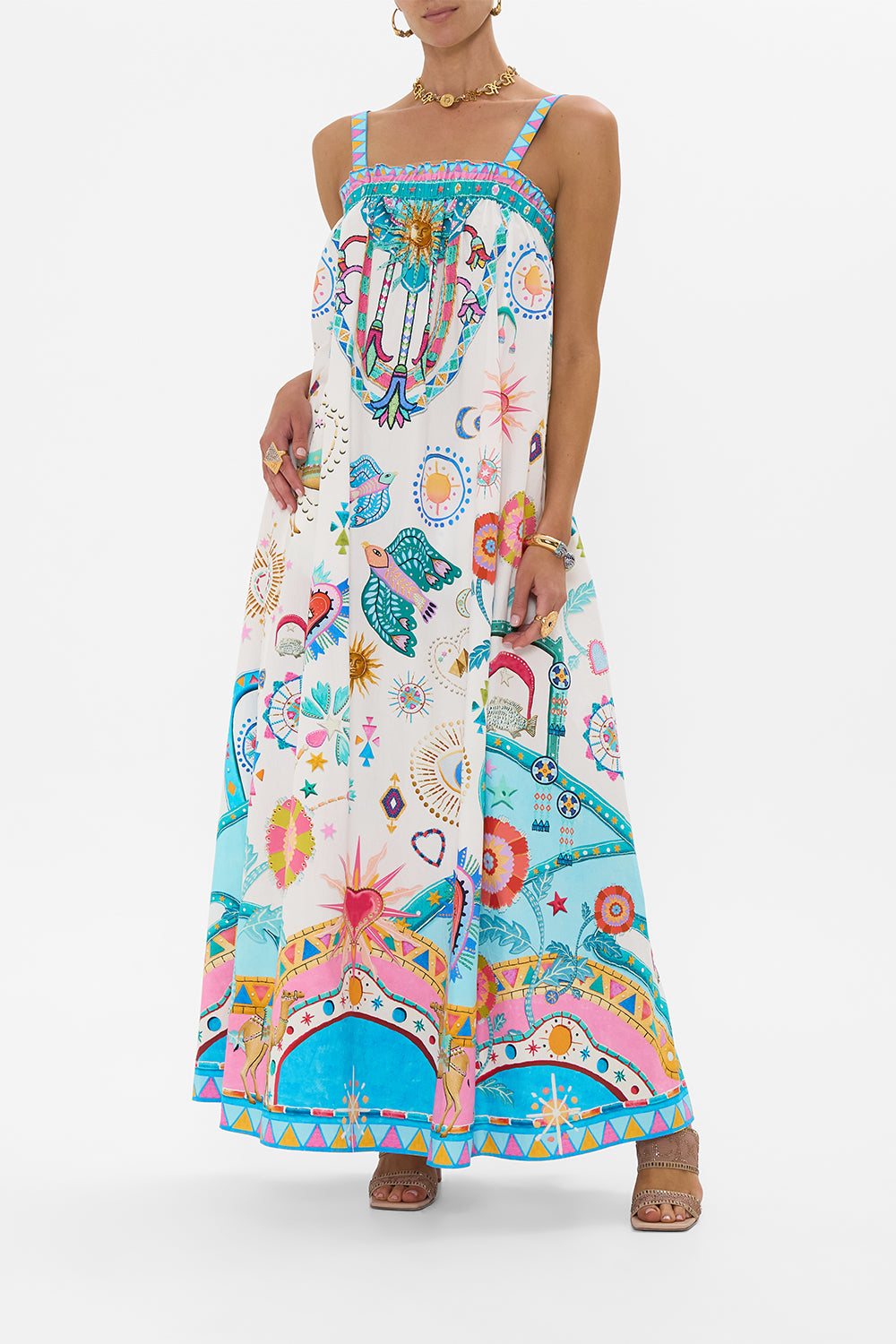 CAMILLA Wide Strap Sundress in Living In Colour print