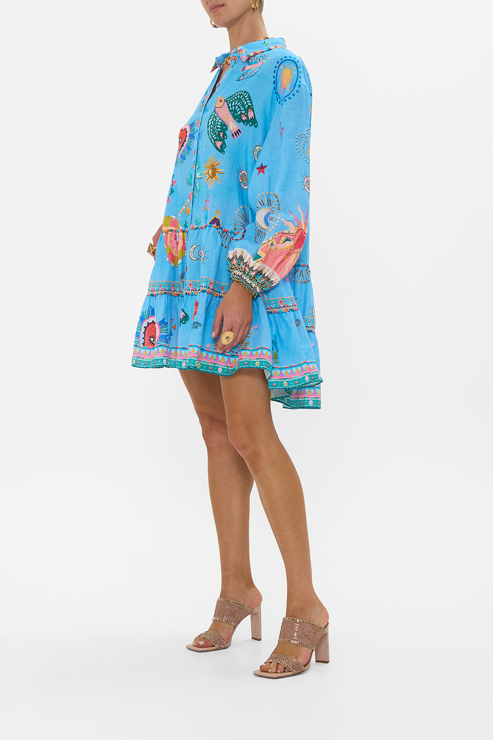 LONG SLEEVE TIERED SHIRT DRESS A PAINTED VILLAGE