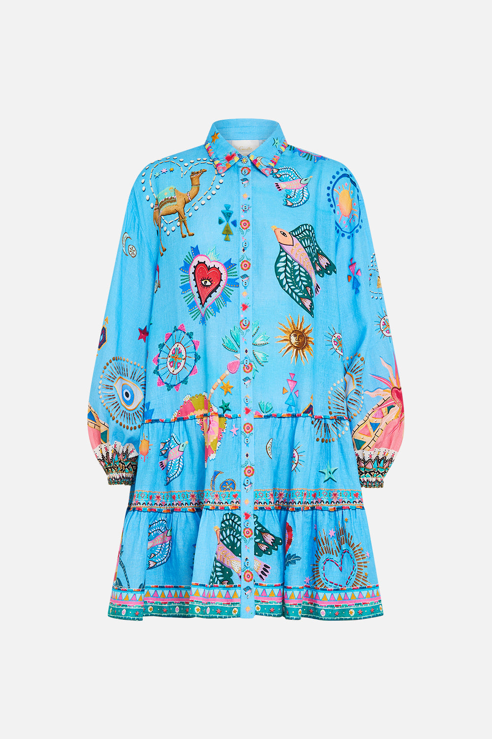 LONG SLEEVE TIERED SHIRT DRESS A PAINTED VILLAGE