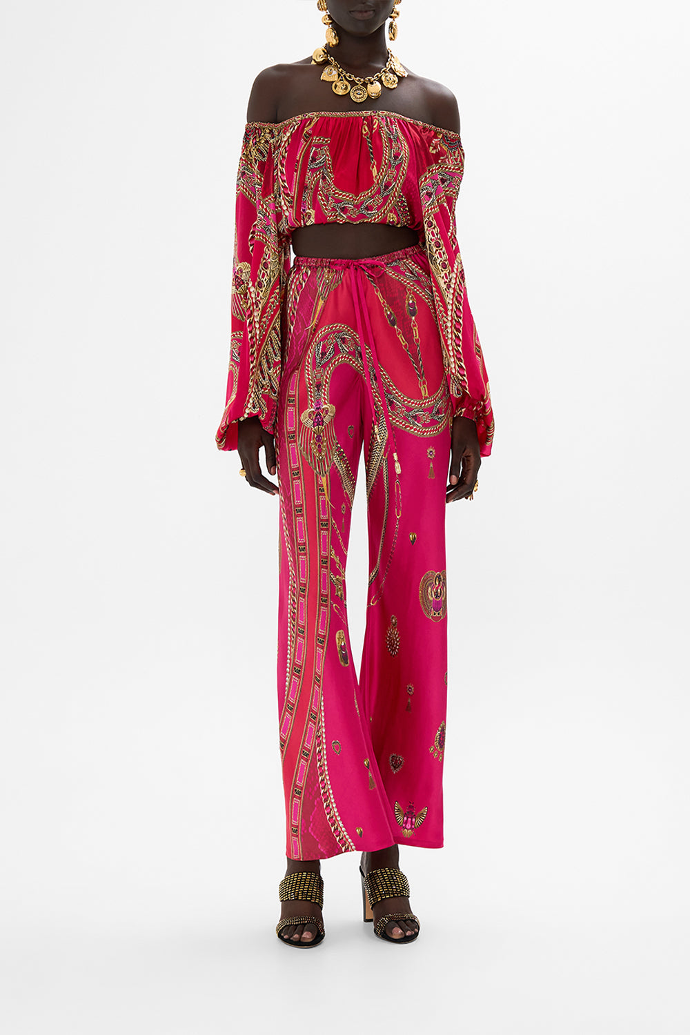 CAMILLA Bias Cut Drawstring Pant in Kissed By A Cobra print