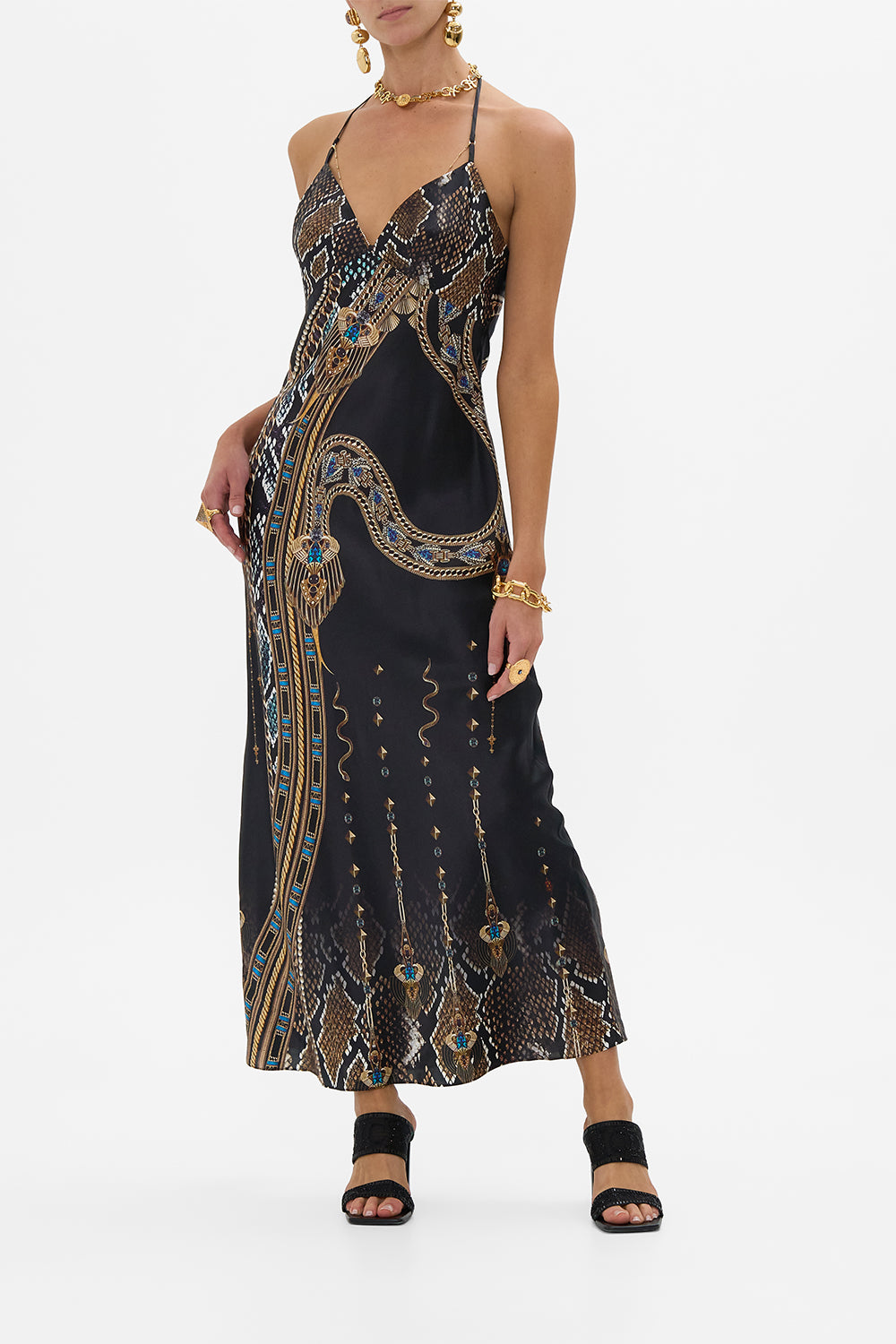 CAMILLA Chain Detail Slip Dress in Call Me Cleopatra print