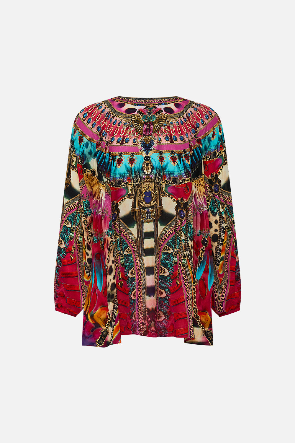 CAMILLA Lace Up Blouse in Sahara Supernatural print.