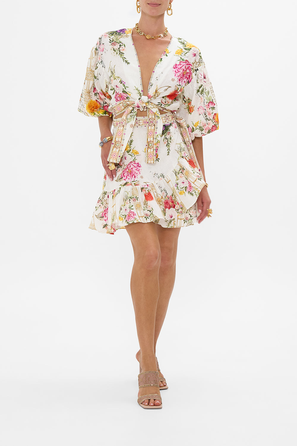 CAMILLA Ruffle Hem Wrap Skirt in Egyptian Rose print