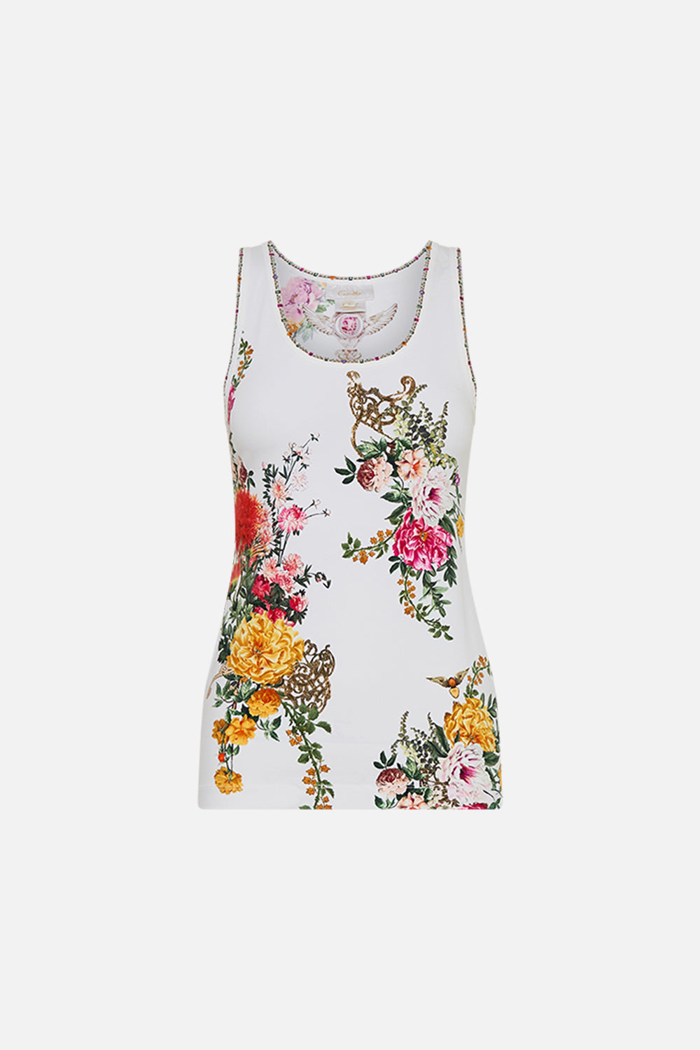 CAMILLA Jersey scoop neck tank top in Egyptian rose print.