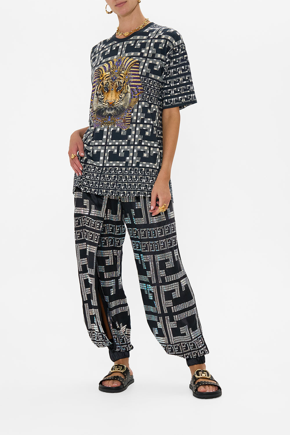 CAMILLA Oversized Band Tee - Black/Multi in Read My Glyphs print