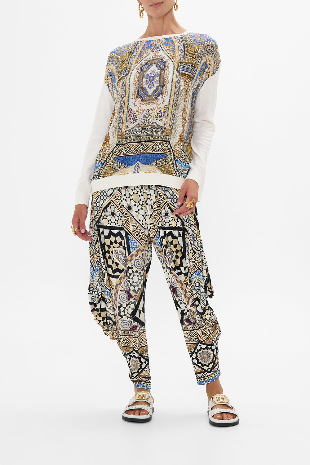 CAMILLA Long Sleeve Jumper with Print Front in Make Me Your Mosaic Print