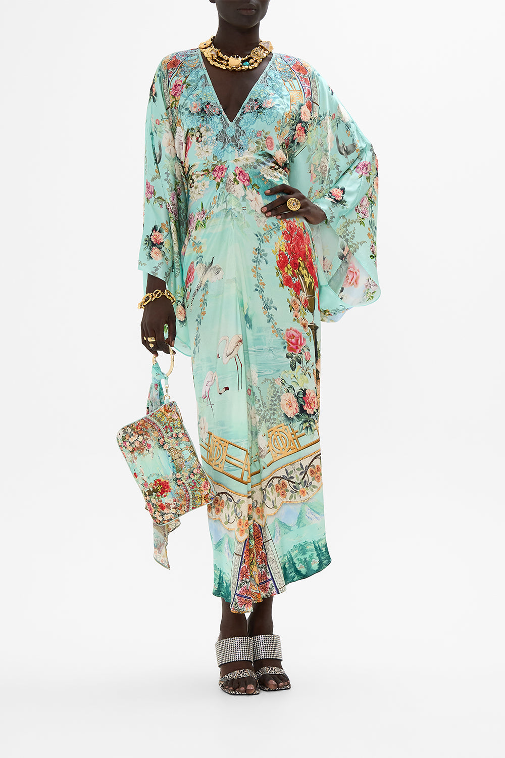 CAMILLA Ring scarf clutch in The jewellery museum print.