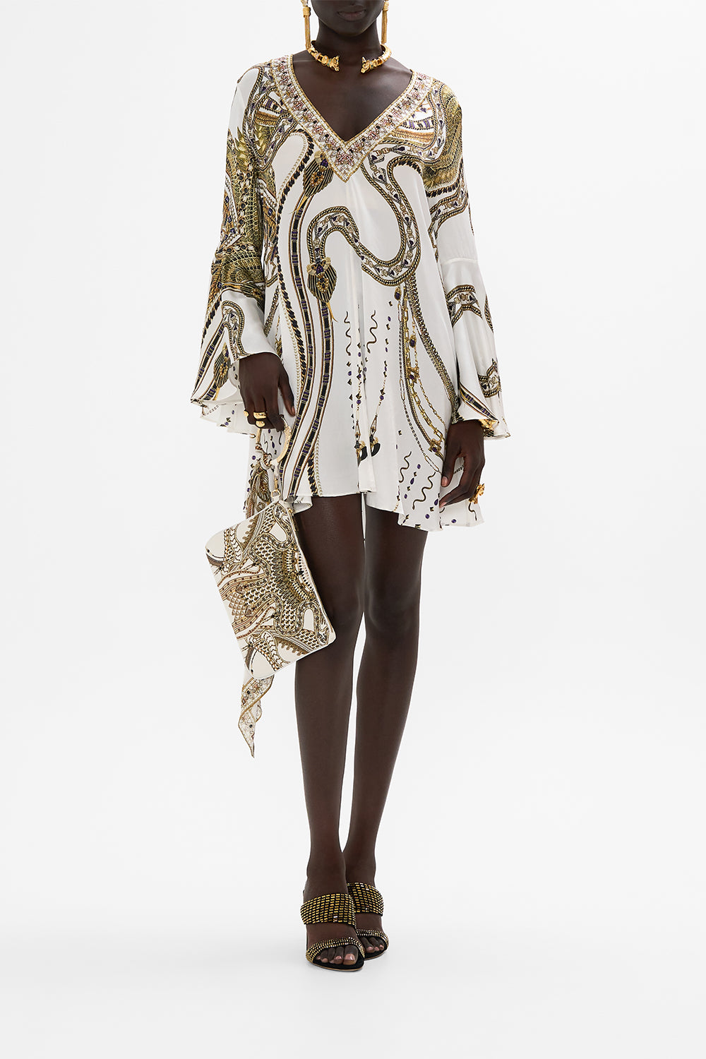 V-NECK FLARED SLEEVE MINI DRESS GODDESS ENERGY