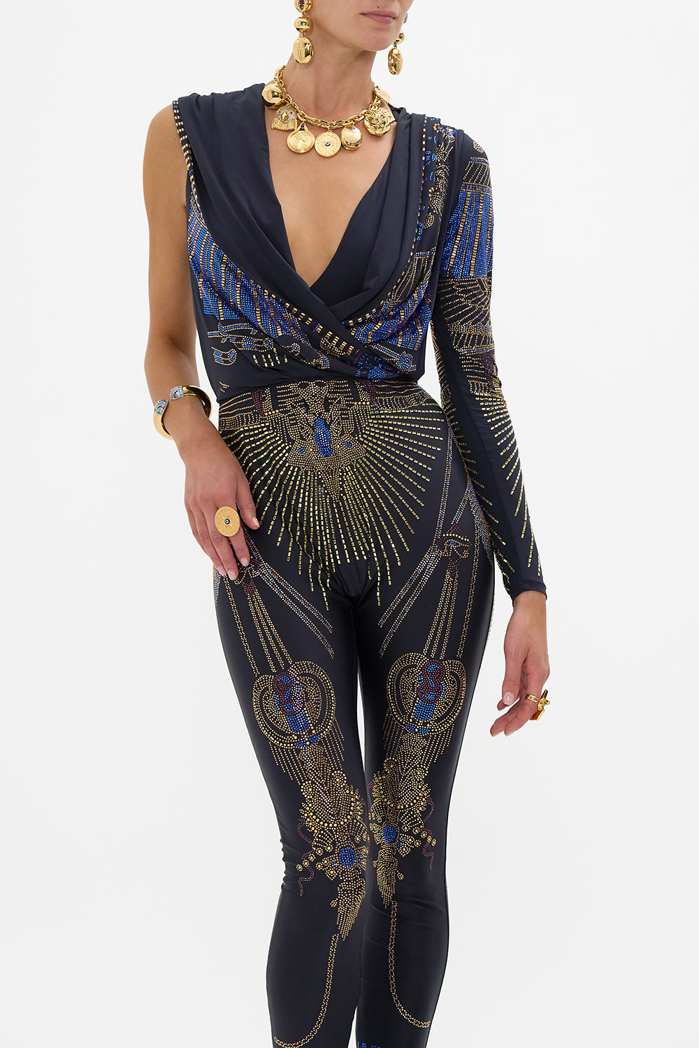 ONE SLEEVE HOODED CATSUIT SOLID BLACK