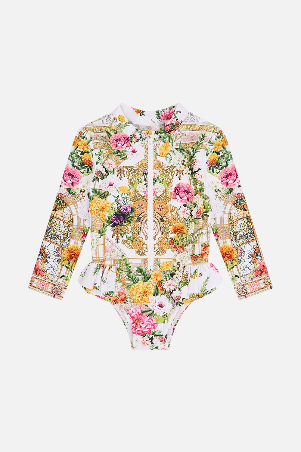 Milla By CAMILLA Babies Zip Paddlesuit With Frills in Egyptian Rose print.
