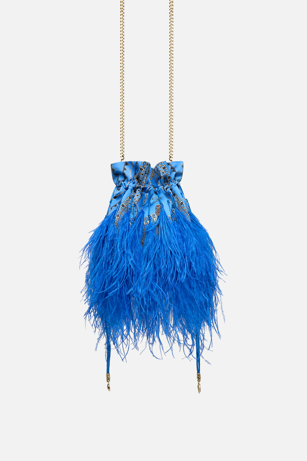 ROUND DRAWSTRING POUCH WITH FEATHERS ARCHIVAL REVIVAL