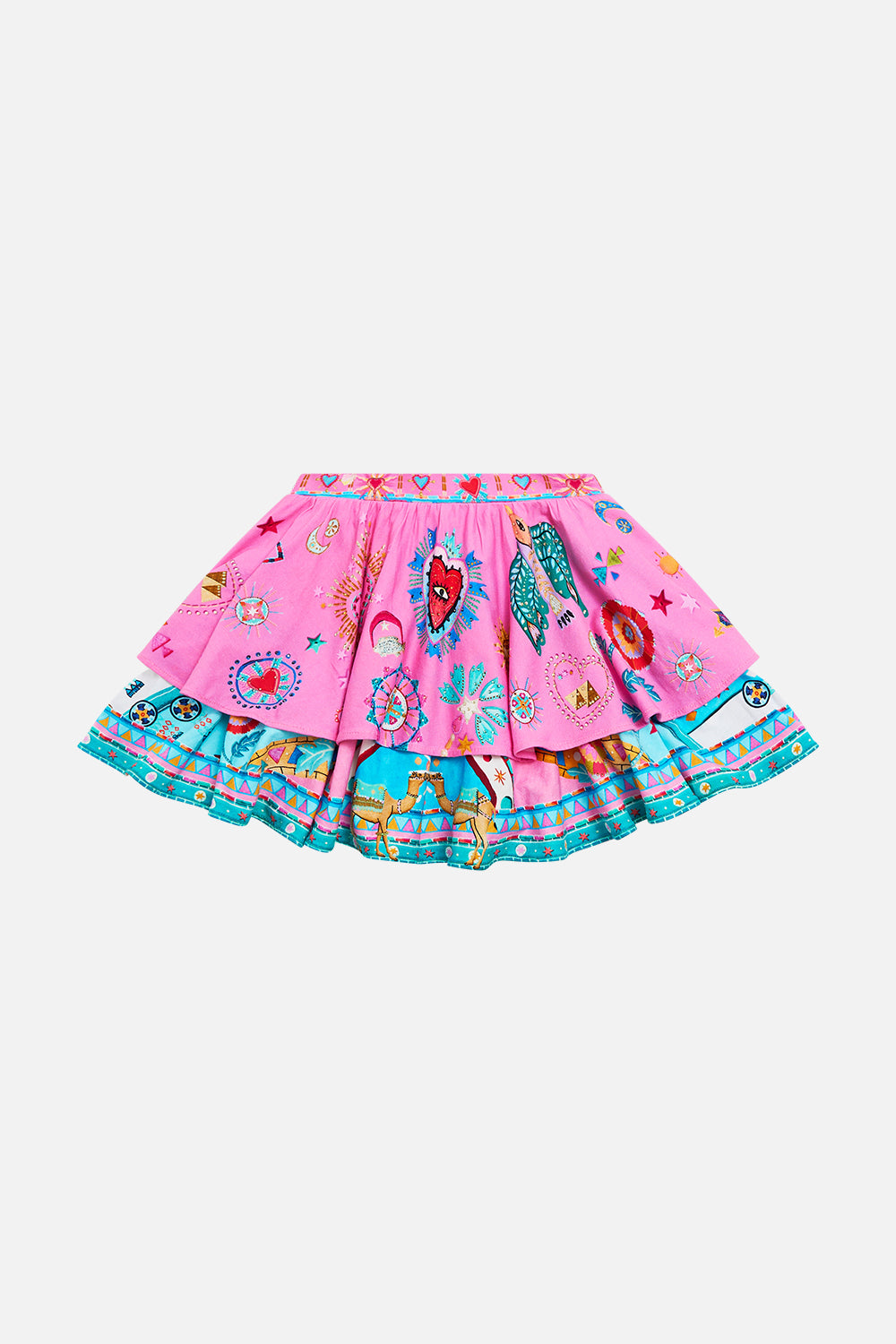 CAMILLA Kids Mini Skirt With Elastic Waist 4-10 in Rainbow Roads print