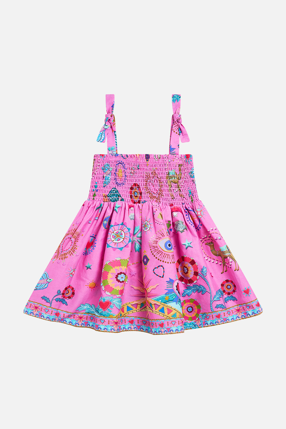 CAMILLA Babies Dress With Shirring in Rainbow Roads print