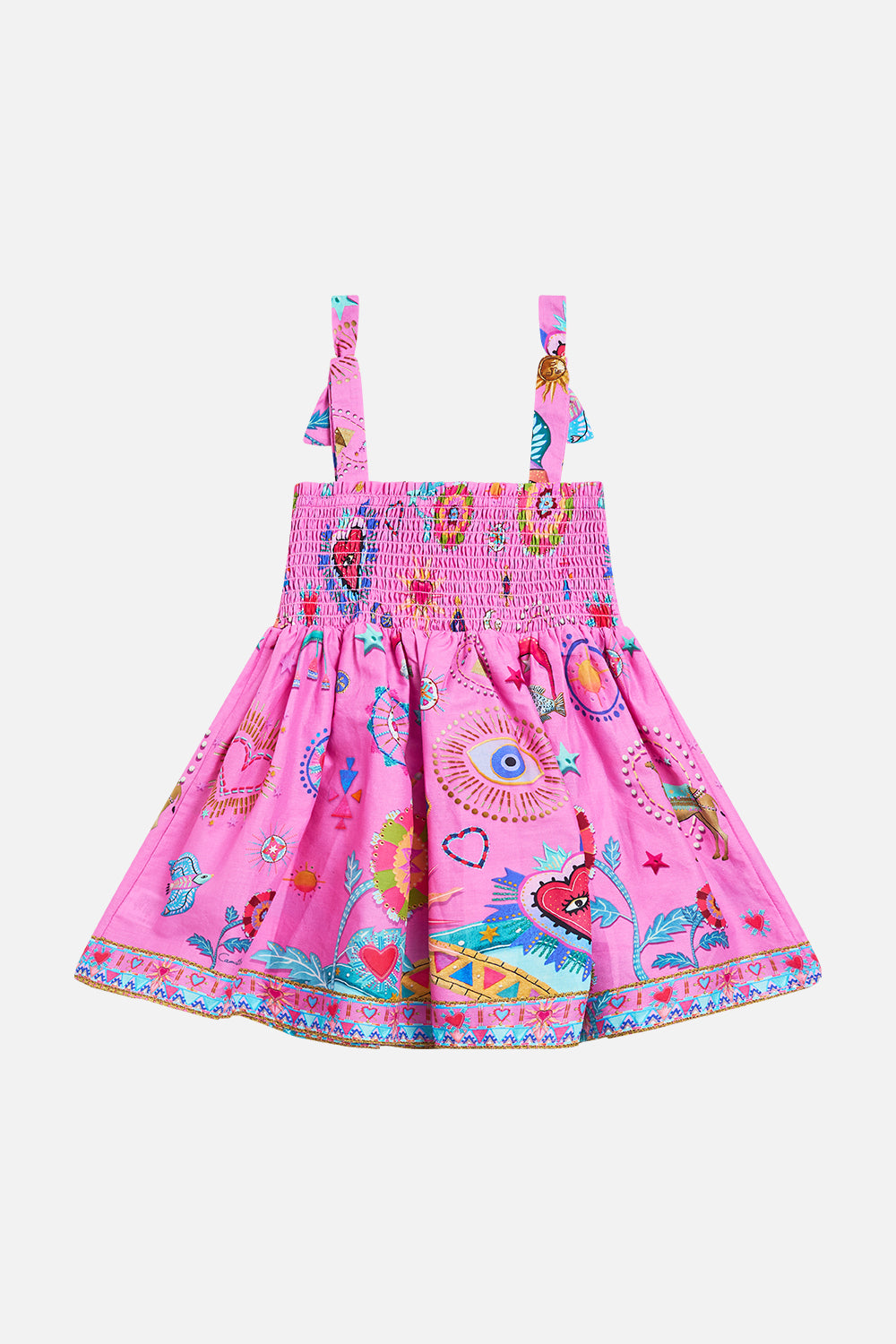 BABIES DRESS WITH SHIRRING RAINBOW ROADS