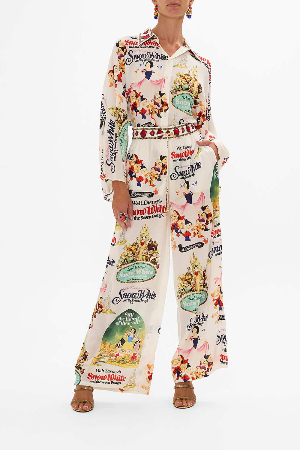 Disney CAMILLA silk pants in Princess In Print