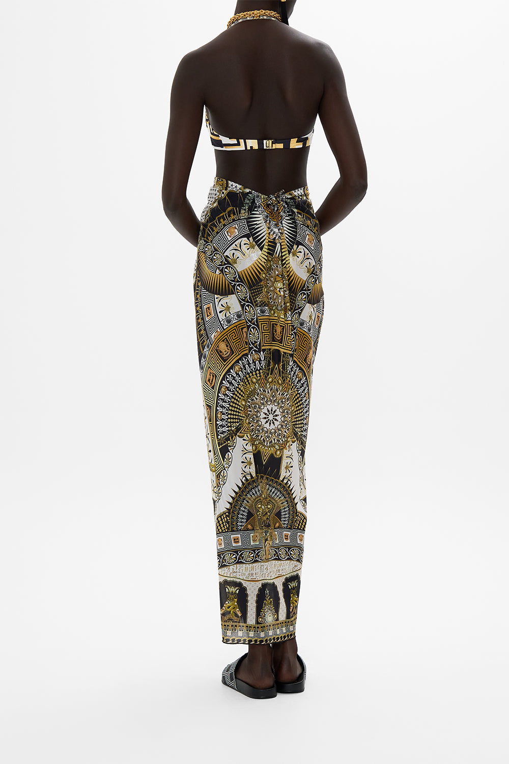 CAMILLA Long Sarong with Clip in Temples of Dendara Print
