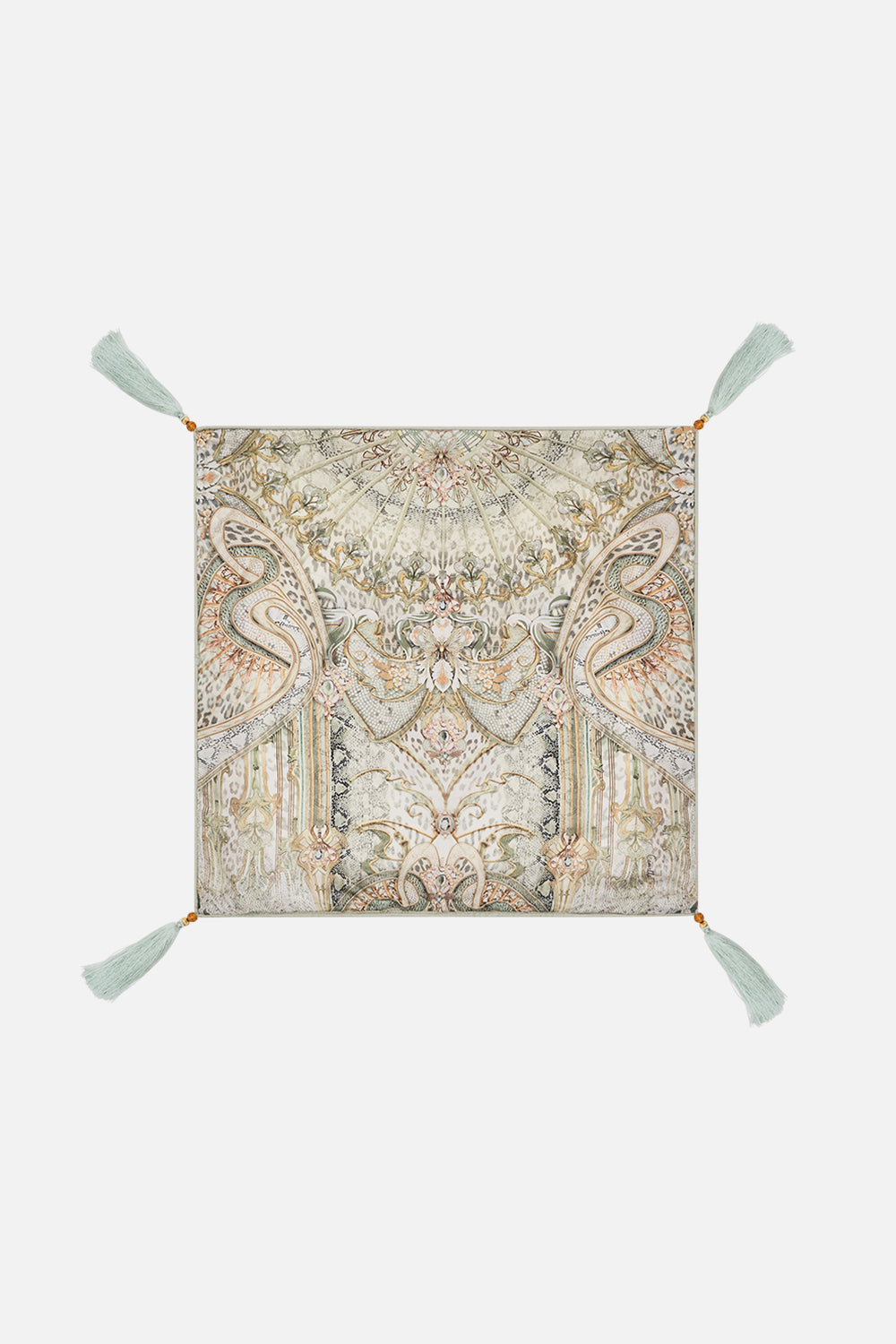 Villa CAMILLA small square printed cushioin in Ivory Tower Tales print