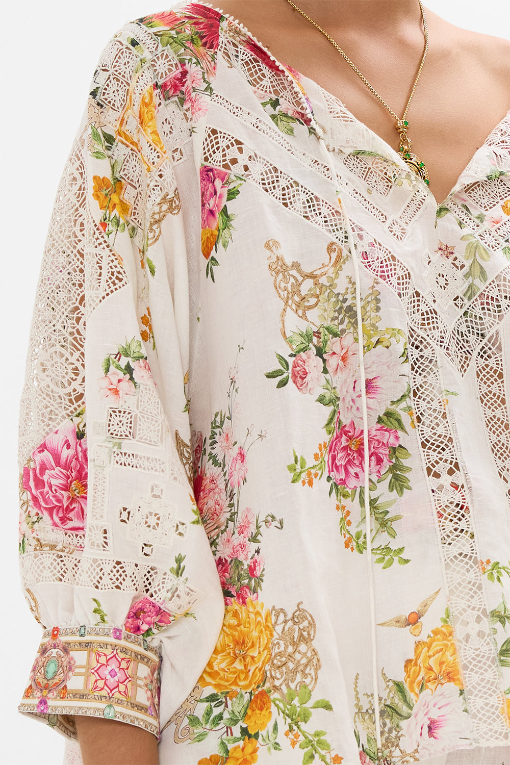 CAMILLA Raglan sleeve blouse with cuff in Egyptian rose print.