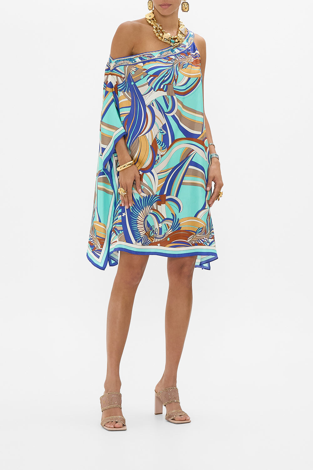 CAMILLA One Shoulder Short Kaftan in Oasis Oracle print.