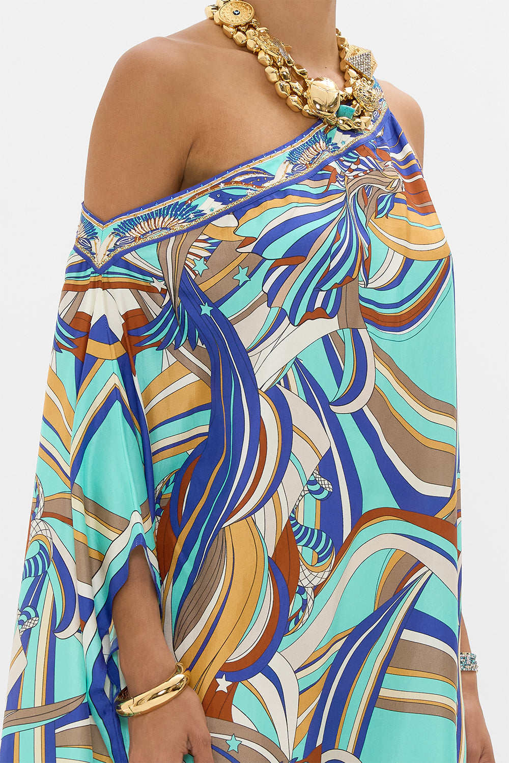 CAMILLA One Shoulder Short Kaftan in Oasis Oracle print.