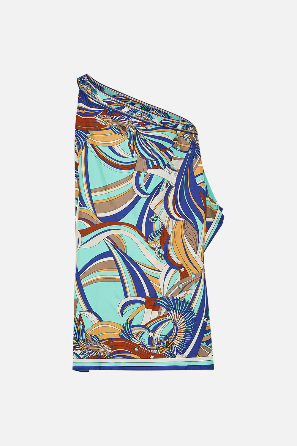 CAMILLA One Shoulder Short Kaftan in Oasis Oracle print.