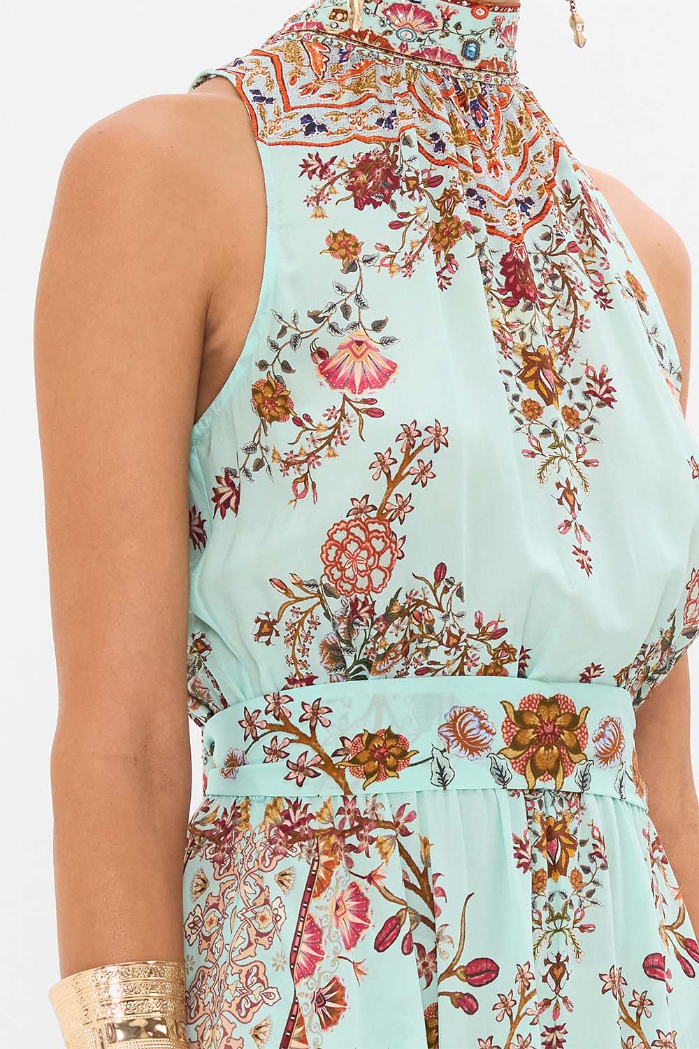 CAMILLA Necktie Dress with Elasticated Waist in Weaving Worlds print