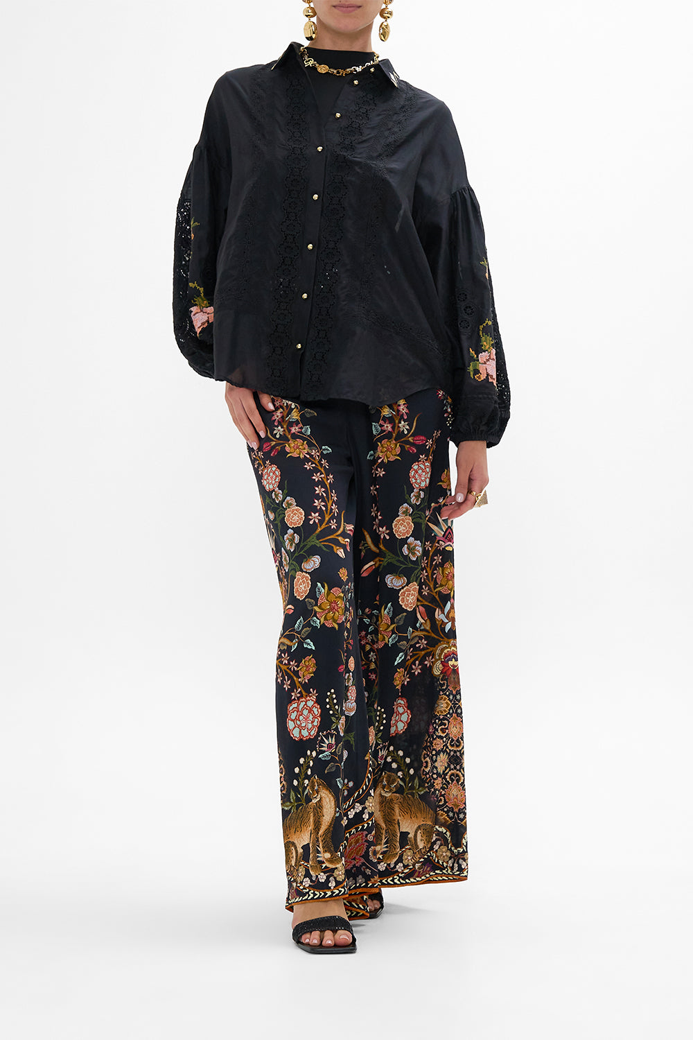 CAMILLA Embroidered Balloon Sleeve Shirt Blouse Loom to Tomb print