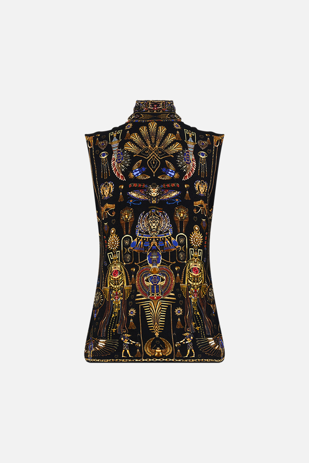 CAMILLA Sleeveless Turtleneck in Cartouche Kingdom print.