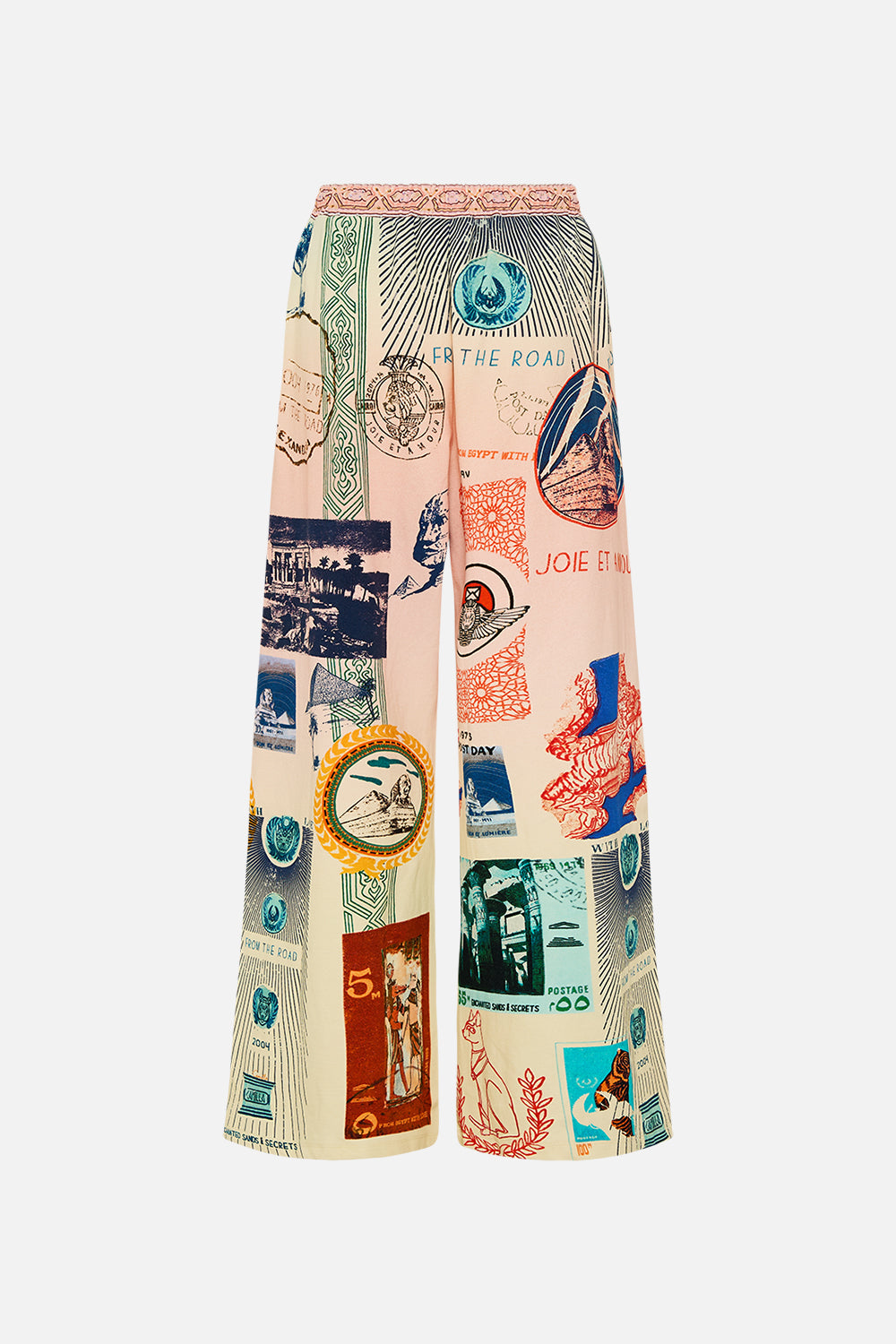 CAMILLA blush straight leg track pant in Haute Passport print.